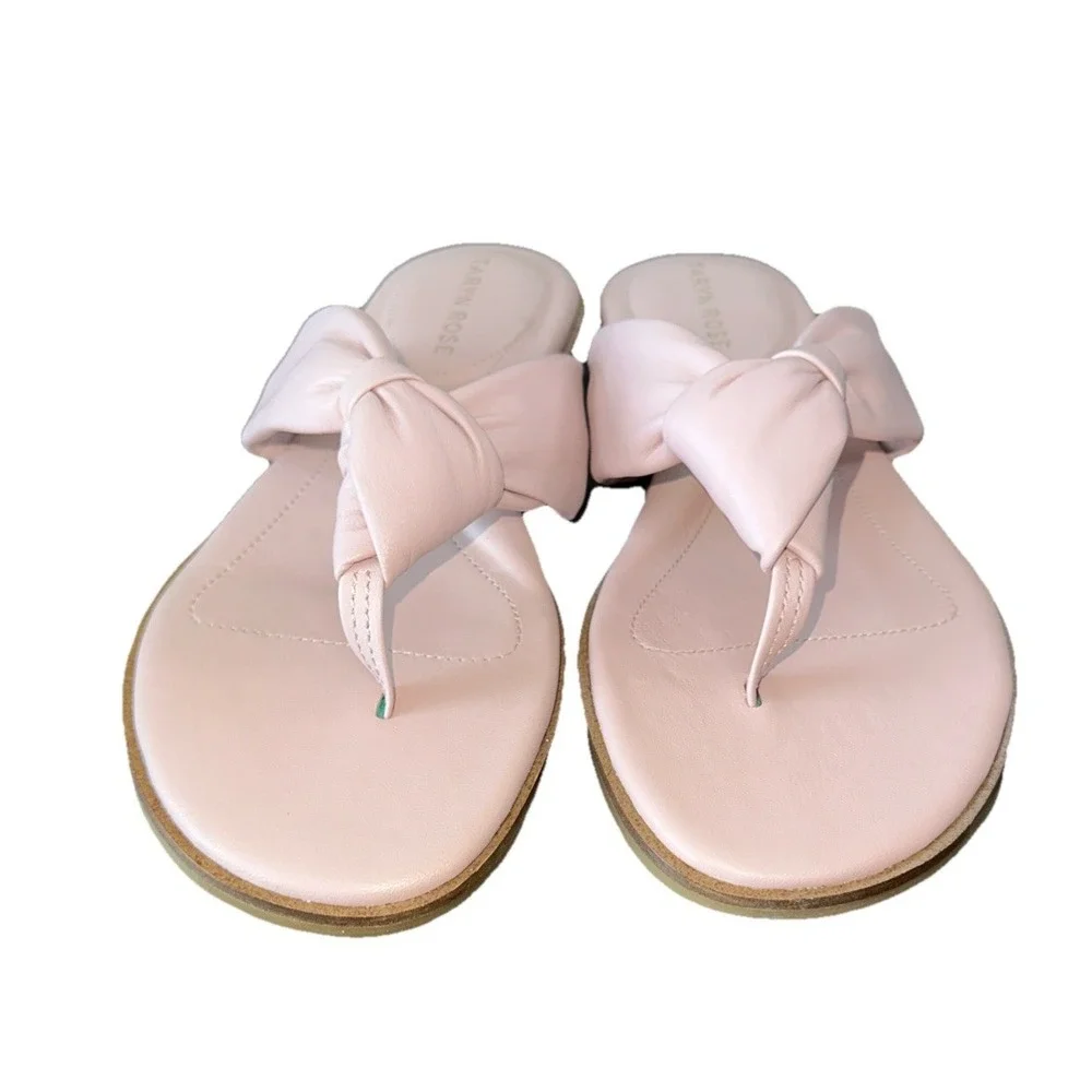 Taryn Rose Karissa 7B Cameo Pink Leather Knotted Thong Flat‎ Sandals Resort Wear